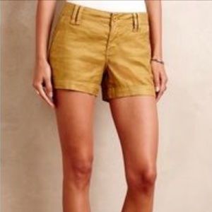 Anthro level 99 Linen cuffed shorts mustard color